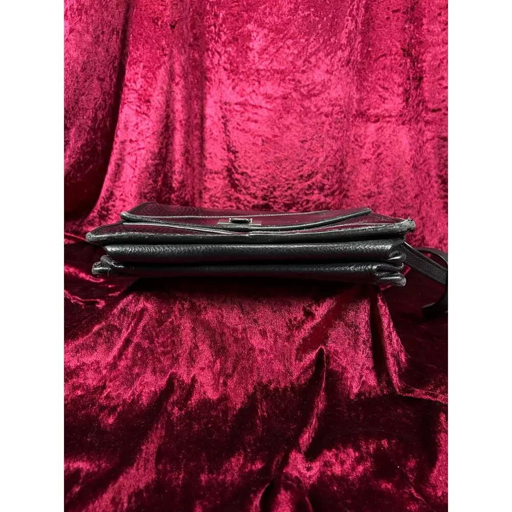 Vintage Y2K Black Leather Shoulder Bag - Reptile Embossed Patchwork Purse